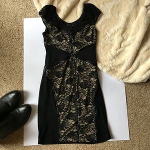 Black and cream lace mini cocktail dress